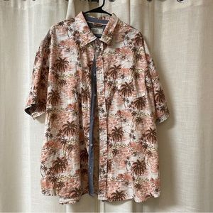 Free Planet Men's Size 4x Coral White Tropical print Short Sleeve Shirt
